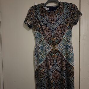 London Times Blue and Orange Paisley Midi Dress